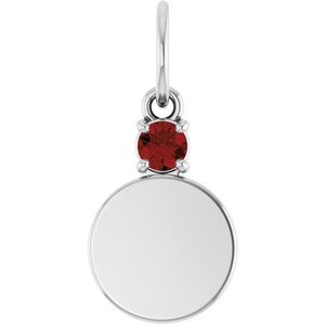 10K White Gold Engravable Natural Mozambique Garnet Round Pendant