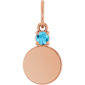 14K Rose Gold Engravable Natural Aquamarine Round Pendant