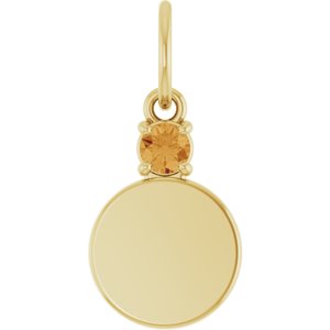 10K Yellow Gold Engravable Natural Citrine Round Pendant