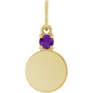 10K Yellow Gold Engravable Natural Amethyst Round Pendant