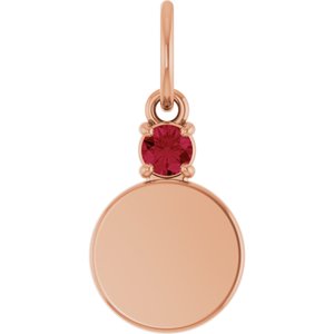 14K Rose Gold Engravable Natural Ruby Round Pendant