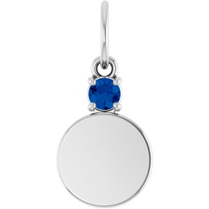 Platinum Engravable Lab-Grown Blue Sapphire Round Pendant