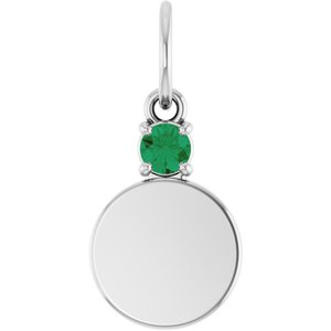 Platinum Engravable Lab-Grown Emerald Round Pendant