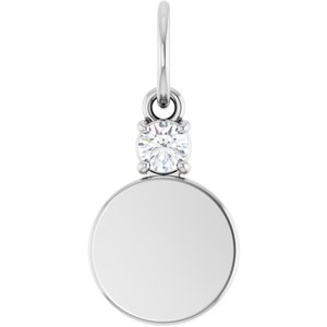 Platinum Engravable .03 CT Natural Diamond Round Pendant