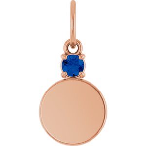 14K Rose Gold Engravable Natural Blue Sapphire Round Pendant
