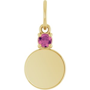 10K Yellow Gold Engravable Natural Pink Tourmaline Round Pendant