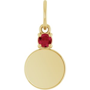 14K Yellow Gold Engravable Natural Ruby Round Pendant