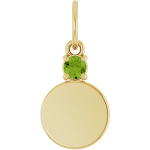 14K Yellow Gold Engravable Natural Peridot Round Pendant