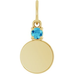 14K Yellow Gold Engravable Natural Zircon Round Pendant