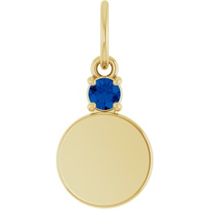 10K Yellow Gold Engravable Natural Blue Sapphire Round Pendant