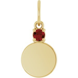 14K Yellow Gold Engravable Natural Mozambique Garnet Round Pendant