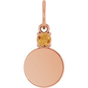 14K Rose Gold Engravable Natural Citrine Round Pendant