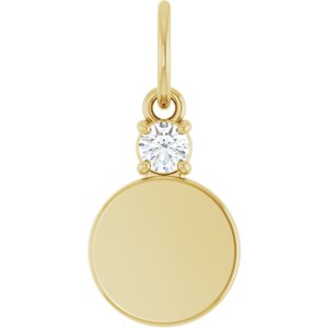 14K Yellow Gold Engravable .03 CT Lab-Grown Diamond Round Pendant