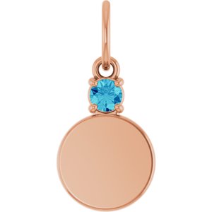 14K Rose Gold Engravable Natural Zircon Round Pendant