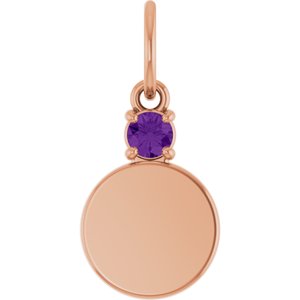14K Rose Gold Engravable Natural Amethyst Round Pendant