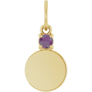 14K Yellow Gold Engravable Lab-Grown Alexandrite Round Pendant