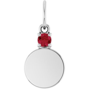 10K White Gold Engravable Natural Ruby Round Pendant