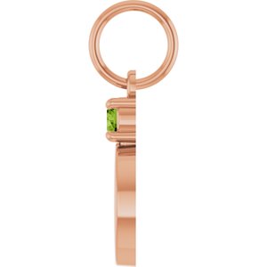 14K Rose Gold Engravable Natural Peridot Round Pendant – image 3
