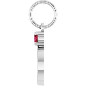 10K White Gold Engravable Natural Ruby Round Pendant – image 3