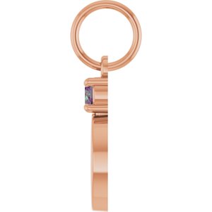 14K Rose Gold Engravable Lab-Grown Alexandrite Round Pendant – image 3