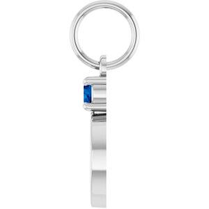 14K White Gold Engravable Natural Blue Sapphire Round Pendant – image 3
