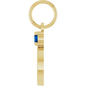 10K Yellow Gold Engravable Lab-Grown Blue Sapphire Round Pendant – image 3