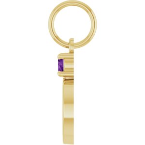 14K Yellow Gold Engravable Natural Amethyst Round Pendant – image 3