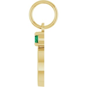 10K Yellow Gold Engravable Lab-Grown Emerald Round Pendant – image 3