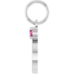 14K White Gold Engravable Natural Pink Tourmaline Round Pendant – image 3