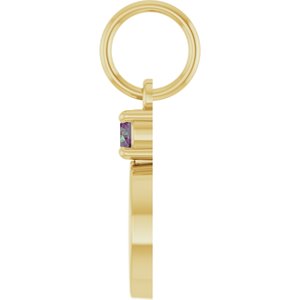 14K Yellow Gold Engravable Lab-Grown Alexandrite Round Pendant – image 3