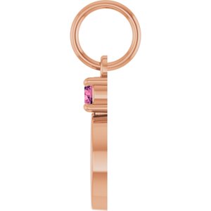 14K Rose Gold Engravable Natural Pink Tourmaline Round Pendant – image 3