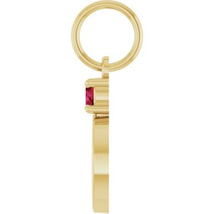 14K Yellow Gold Engravable Natural Ruby Round Pendant – image 3