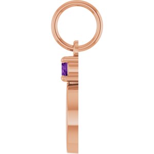 14K Rose Gold Engravable Natural Amethyst Round Pendant – image 3