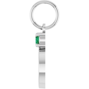 Platinum Engravable Natural Emerald Round Pendant – image 3