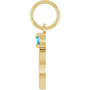 10K Yellow Gold Engravable Natural Aquamarine Round Pendant – image 3