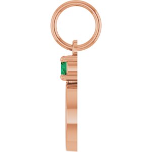 14K Rose Gold Engravable Natural Emerald Round Pendant – image 3