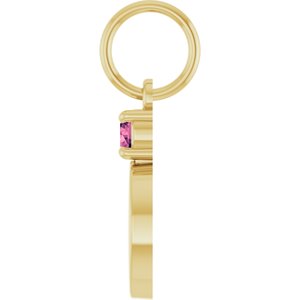 14K Yellow Gold Engravable Natural Pink Tourmaline Round Pendant – image 3