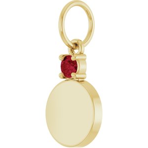 10K Yellow Gold Engravable Lab-Grown Ruby Round Pendant – image 2