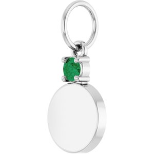 Sterling Silver Engravable Lab-Grown Emerald Round Pendant – image 2