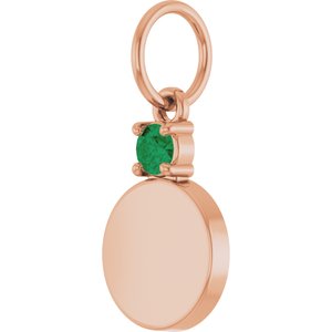 14K Rose Gold Engravable Natural Emerald Round Pendant – image 2
