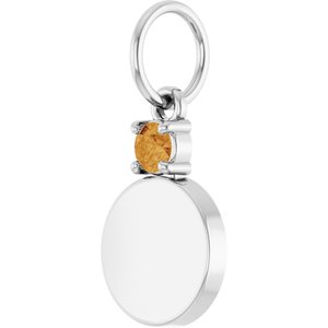 14K White Gold Engravable Natural Citrine Round Pendant – image 2