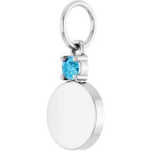 10K White Gold Engravable Natural Aquamarine Round Pendant – image 2