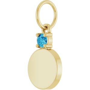 10K Yellow Gold Engravable Natural Zircon Round Pendant – image 2