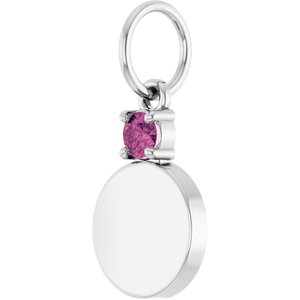 Platinum Engravable Natural Pink Tourmaline Round Pendant – image 2