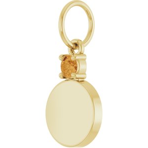 10K Yellow Gold Engravable Natural Citrine Round Pendant – image 2