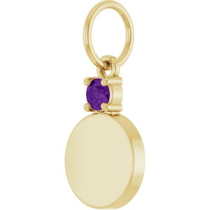 10K Yellow Gold Engravable Natural Amethyst Round Pendant – image 2