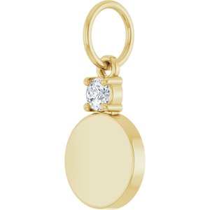 10K Yellow Gold Engravable .03 CT Natural Diamond Round Pendant – image 2