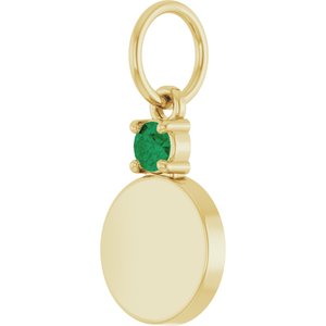 10K Yellow Gold Engravable Natural Emerald Round Pendant – image 2