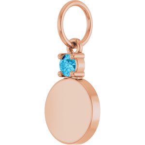 14K Rose Gold Engravable Natural Aquamarine Round Pendant – image 2