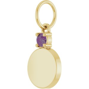 14K Yellow Gold Engravable Lab-Grown Alexandrite Round Pendant – image 2